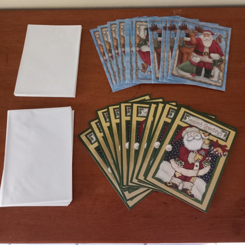 Country Folk Art Santa Claus Christmas Greeting Cards With Envelopes 27 Pc Lot
